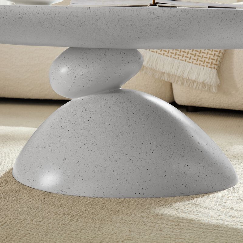 47.27 Inch Lucky Stone Oval Coffee Table Modern Minimalist Fiberglass Center Table image number 7