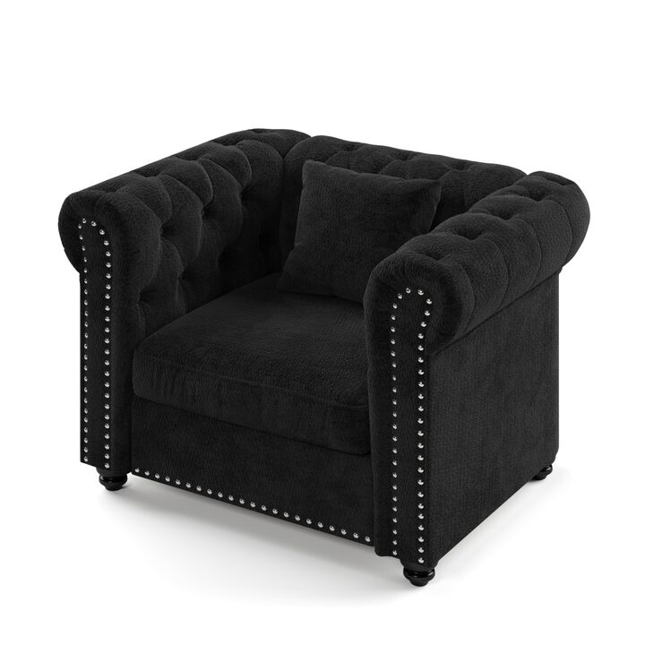 Chesterfield Tufted Sectional Sofa Nailhead Trim Chenille Deep Seat Sofa Couch, Sectional Sofa Deep Seat for Living Room Apartment, Chenille Sectional Sofa Couch Classic Design with Rolled Arms for Office