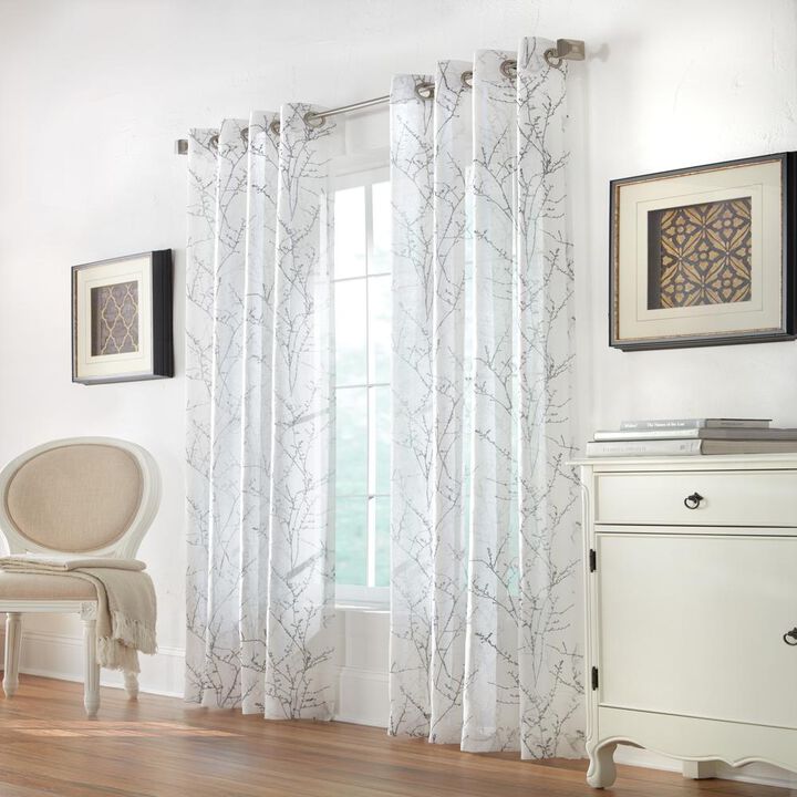 Habitat Liberty Whimsical Branch Motif Light Filtering Grommet Curtain Panel for Livingroom 52" x 63" White