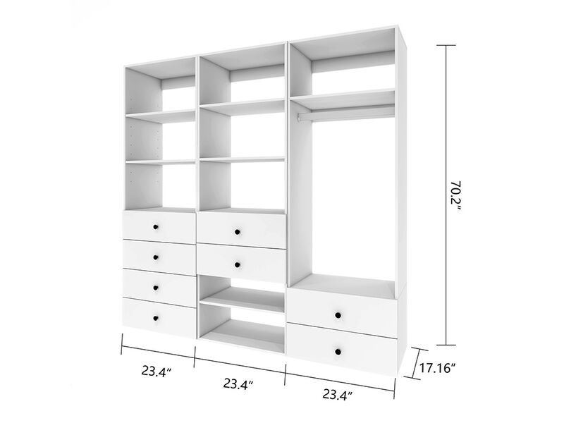 Tall Closet Organizer System, Closet System with 8 Drawers, Closet Organizer with Clothing Racks for Hanging Clothes, Walk in Closet Organizers and Storage with 9 Shelves