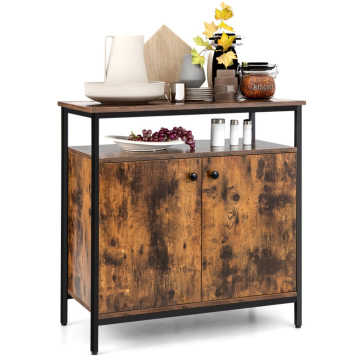Hivvago 2-Door Buffet Cabinet with Shelves and Cable Management Holes-Rustic Brown