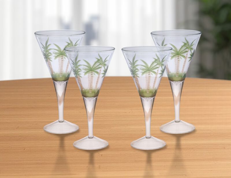 Set of Four Palm Tree Acrylic Stemmed All Purpose Wine Glasses