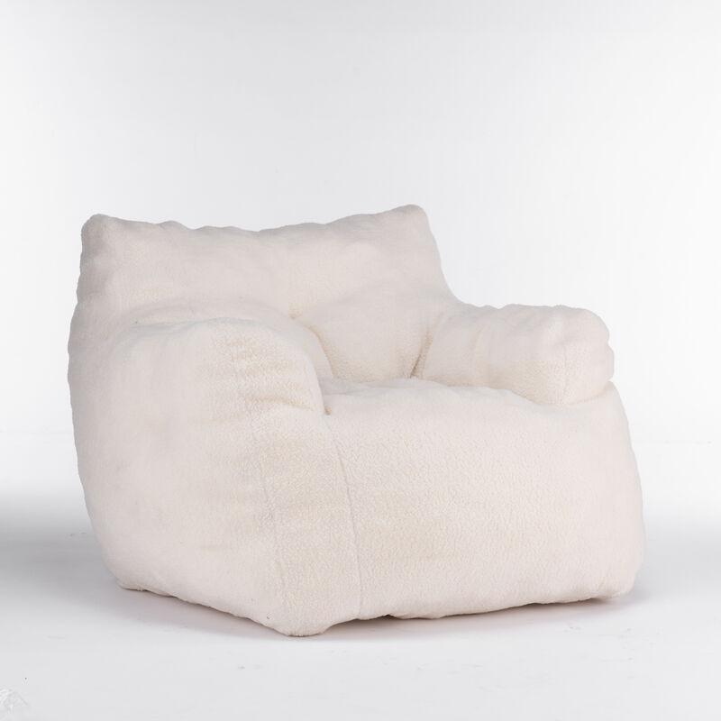 GOODSILO Soft Teddy Fabric Tufted Foam Bean Bag Chair with Ergonomic Backrest Design image number 3