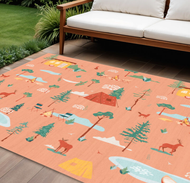 HomeRoots 7' X 9' Orange Indoor Outdoor Area Rug image number 1