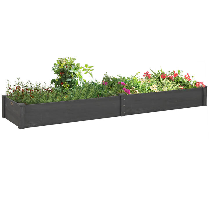 Outsunny 96" x 24" x 10" Wooden Raised Garden Bed Kit, Elevated Planter with 2 Boxes, Self Draining Bottom and Liner, Patio to Grow Vegetables, Herbs, and Flowers, Gray