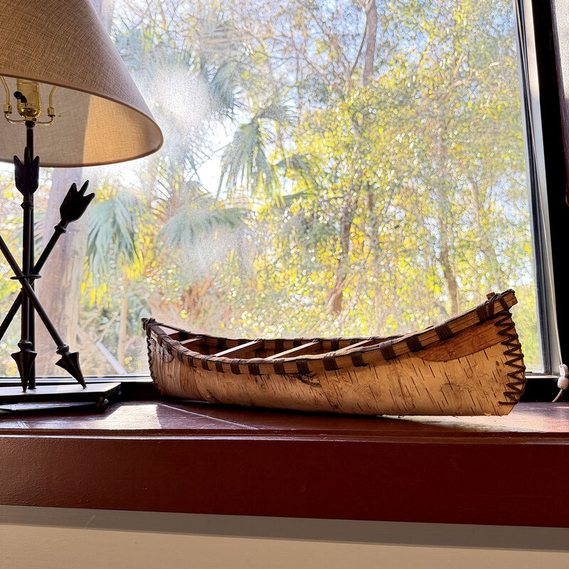 Rustic Birch Bark Wooden Canoe Statue 23.5in Freestanding Cabin Decor image number 9