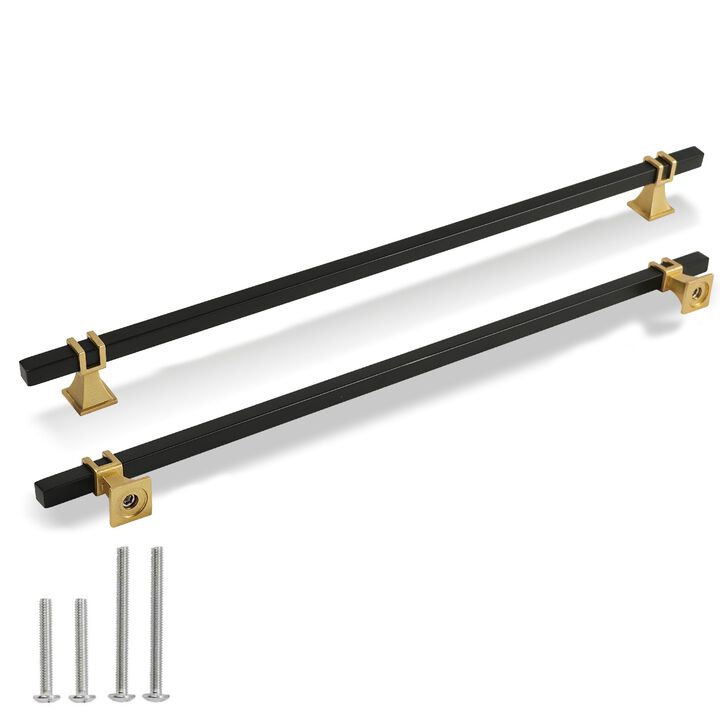 Redunest Cabinet Pulls Matte Black and Gold Cabinet Handles, 2 Pack 13-4/5 Inch Kitchen Door Cupboard Wardrobe Drawer Handles, C