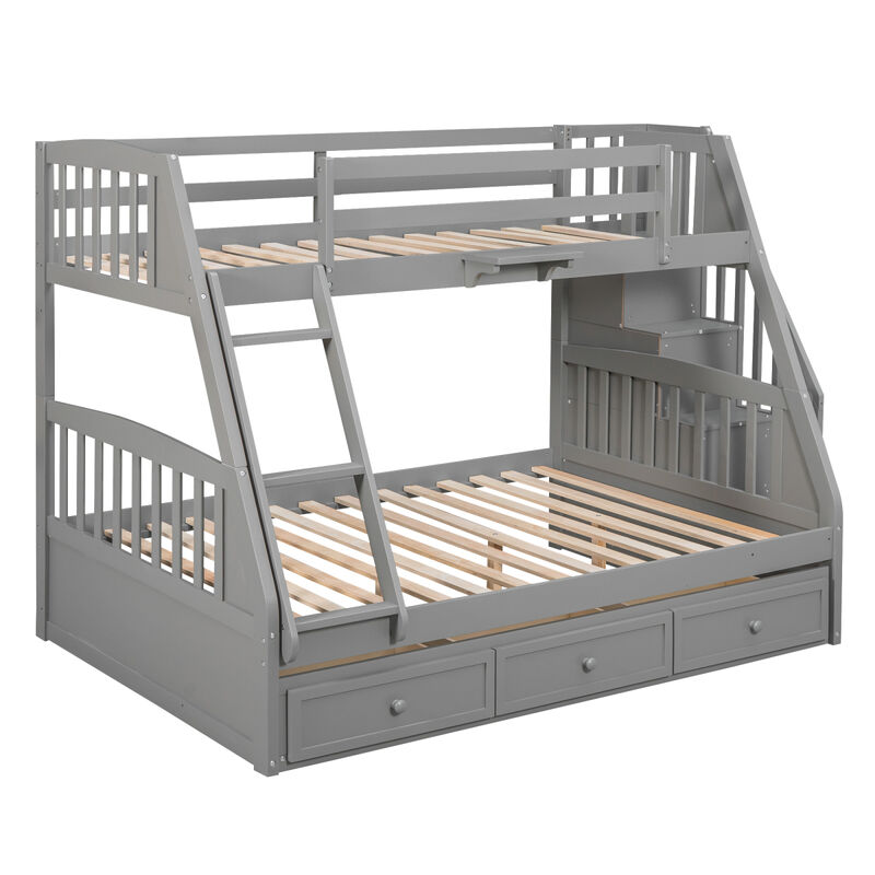 Twin-Over-Full Bunk Bed With Drawers, Ladder And Storage Staircase