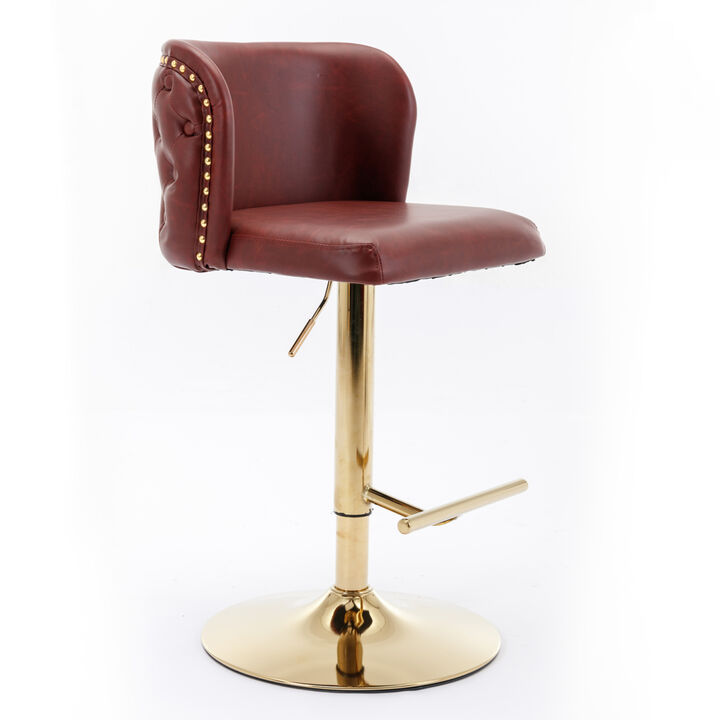 Streamdale Adjustable Swivel Bar Stools, Wine Red, Set of 2