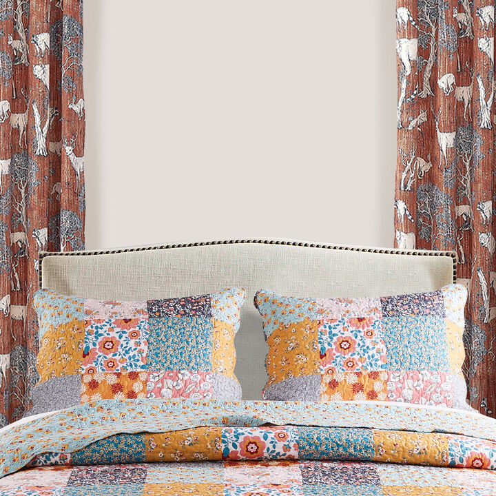 Turin 36 Inch King Pillow Sham, Patchwork Floral Print, Soft Microfiber - Benzara