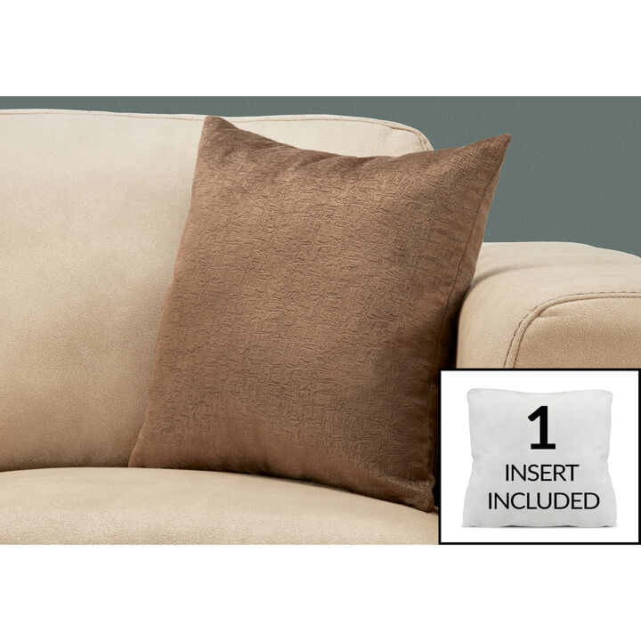 Monarch Specialties I 9276 Pillows, 18 X 18 Square, Insert Included, Decorative Throw, Accent, Sofa, Couch, Bedroom, Polyester, Hypoallergenic, Brown, Modern