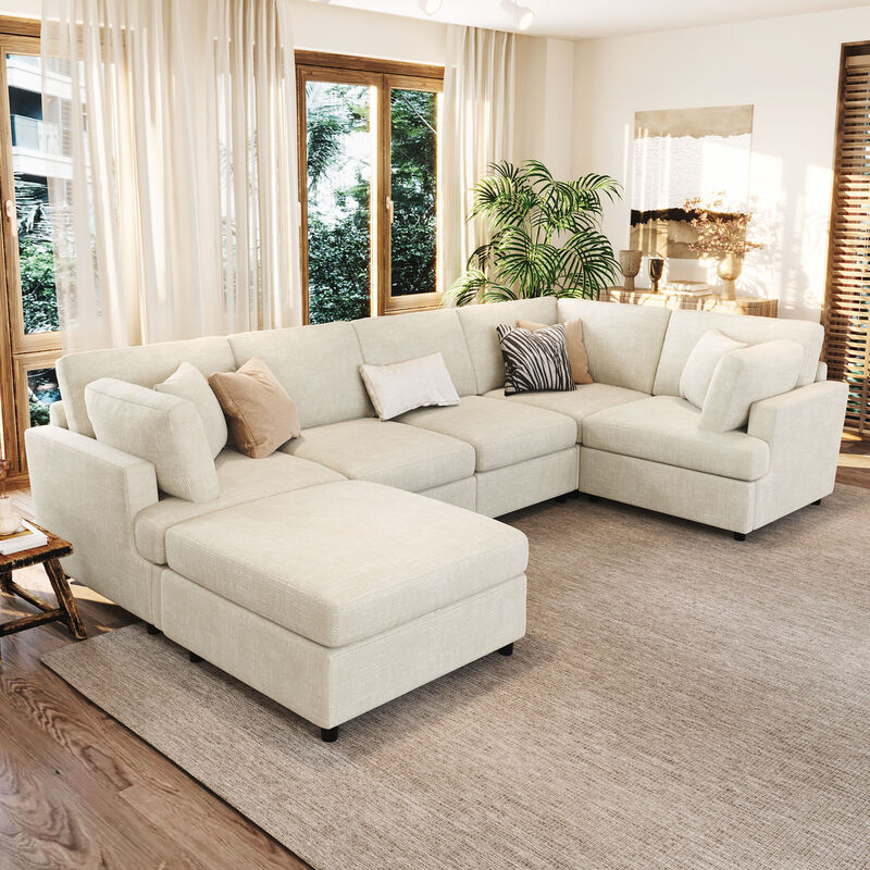 Merax U-Shaped Sectional Sofa with Movable Ottoman image number 2