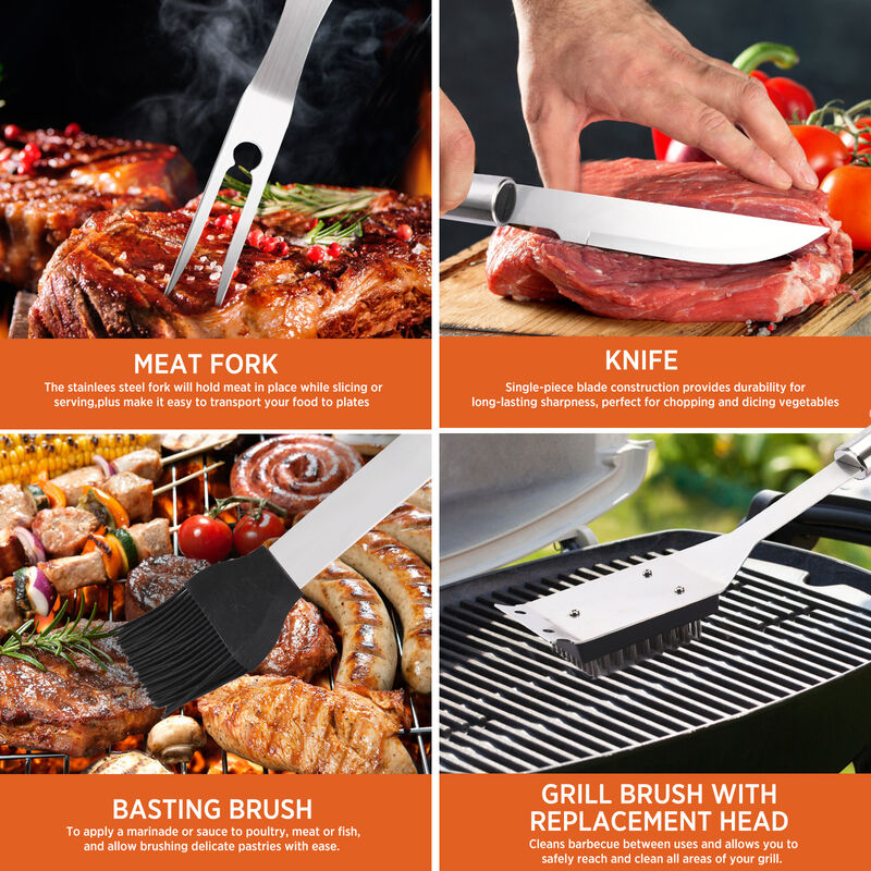 Commercial Chef BBQ Grilling Accessories - Weber Grill BBQ Accessories - BBQ Tools Set - Barbeque Smoker Accessories - For Tailgating, Camping Kitchen - Birthday Chef Grilling Gifts for Men (25 Piece)