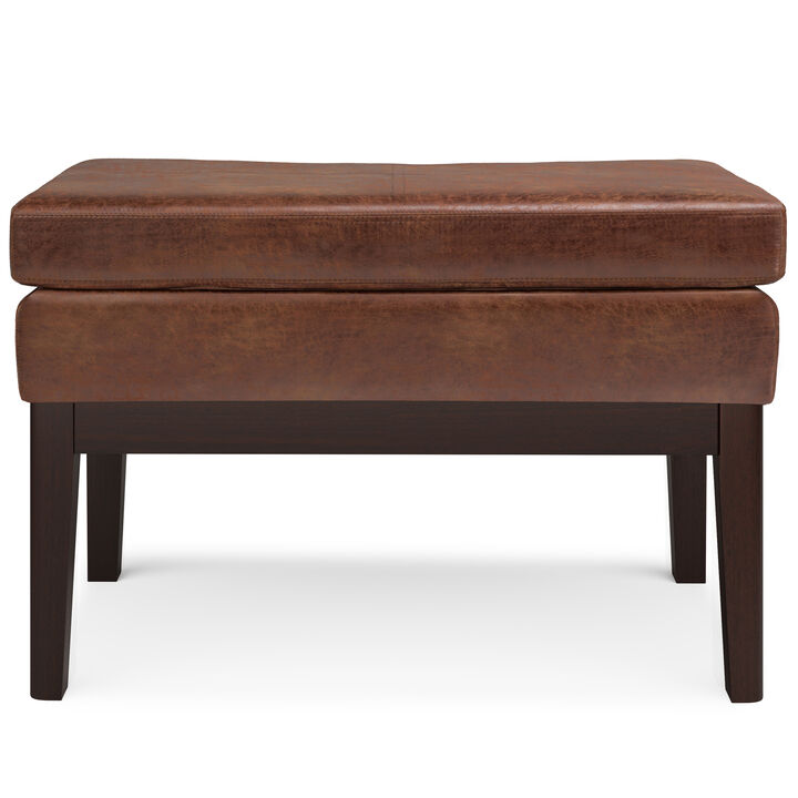 Carlson Small Ottoman Bench in Distressed Saddle Brown Faux Leather