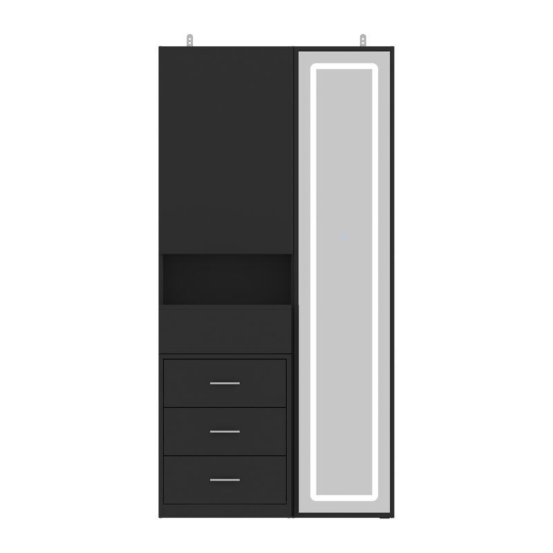 FUFU&GAGA Modern Lighted Vanity Mirror Dresser with 3 Drawers and 1 Sliding Cabinet, Full-Length Mirror, (31.5 in. W x 13 in. D x 63 in. H), Black image number 0
