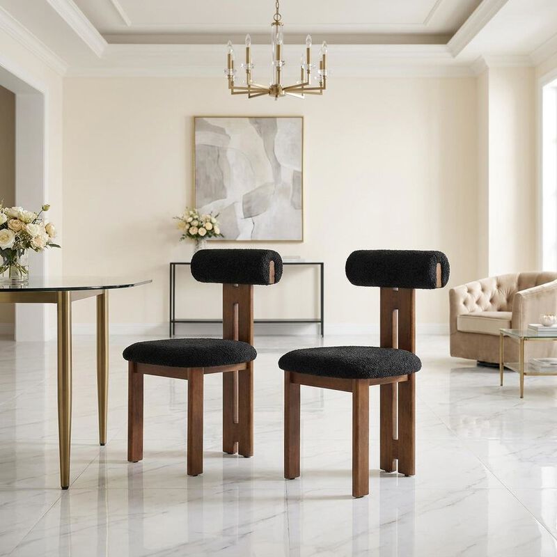 Boucle Fabric Upholstered Dining Chairs, French Oak Ivory, Set of 2 image number 4
