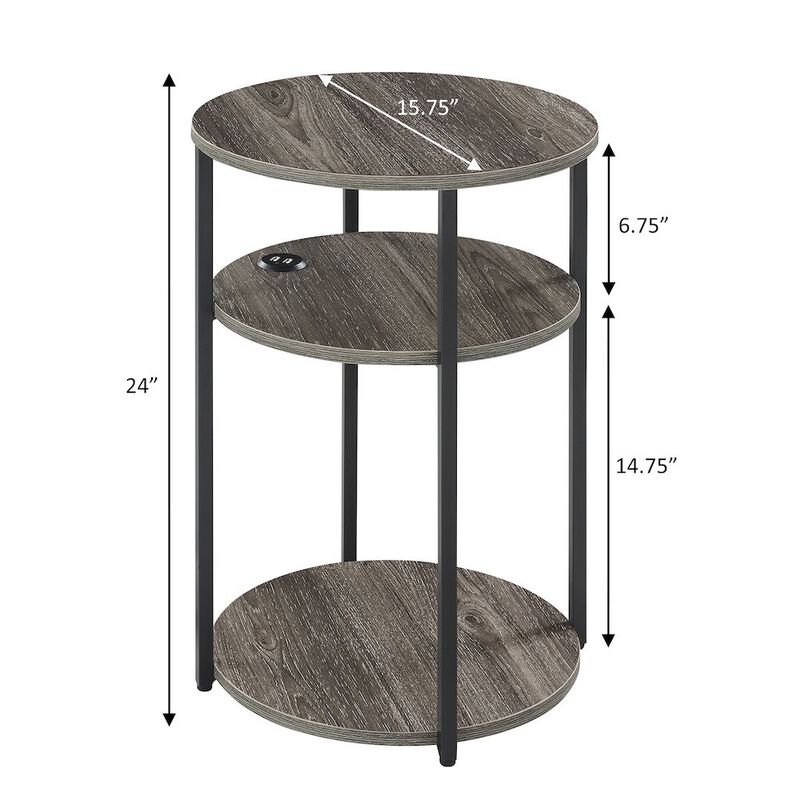 Designs2Go Simon 3 Tier End Table with USB Ports