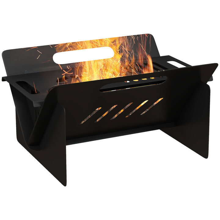 Outsunny 3-In-1 Portable Fire Pit, Stove, Coffee Table, Wood Burning Firepit with Carrying Bag and Quick Assembly for Camping, Bonfire, Picnic, Backyard, Patio, Black