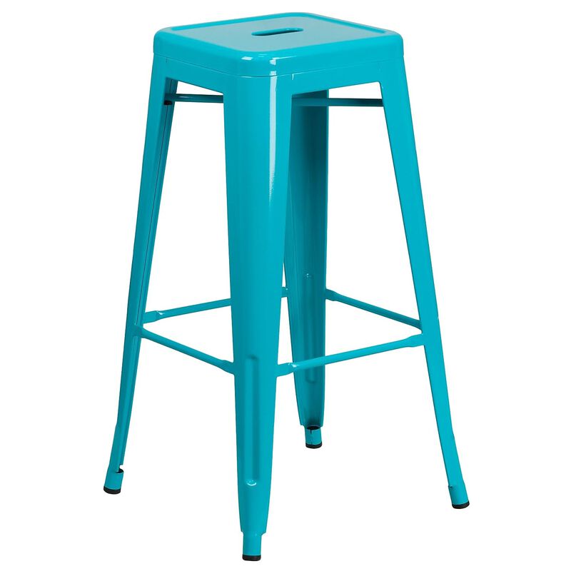 Flash Furniture Commercial Grade 30" High Backless Crystal Teal-Blue Indoor-Outdoor Barstool image number 0