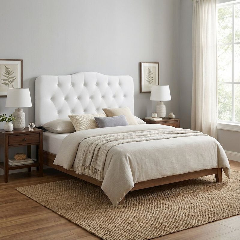 White Velvet Tufted Headboard with Diamond Pattern and Durable Upholstery image number 3