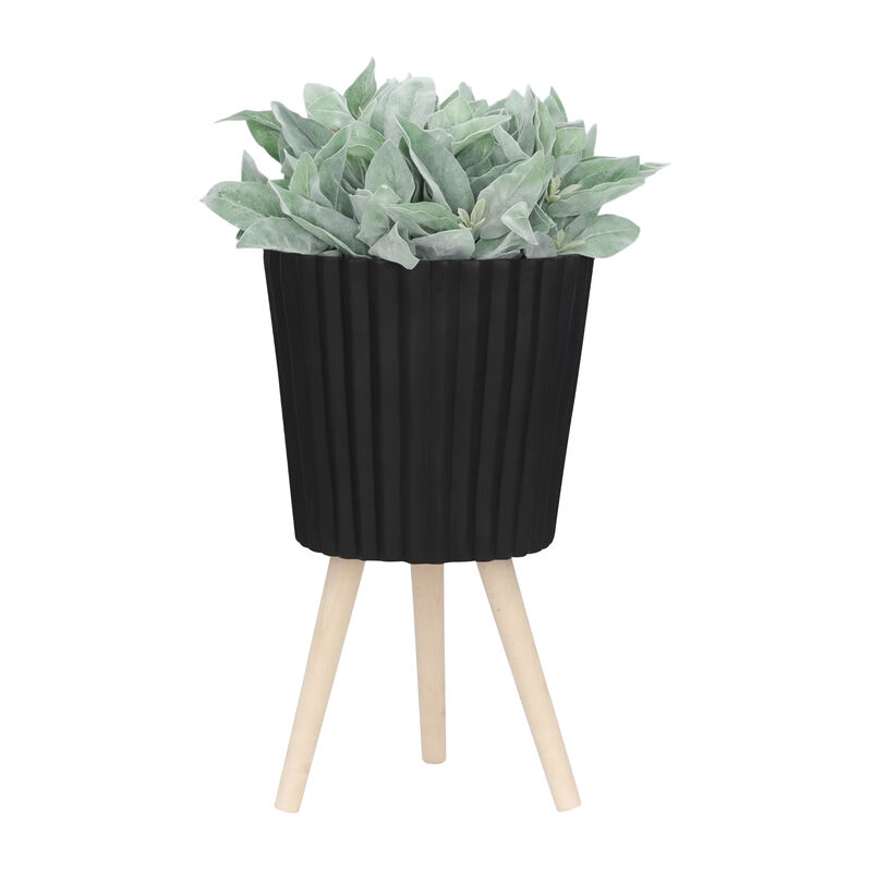 Ridged Planter with Wood Legs, Black Set