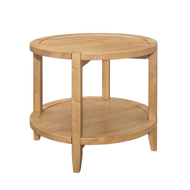 Simple Relax Round Solid Wood Side End Table with 1 Shelf in Maple Brown