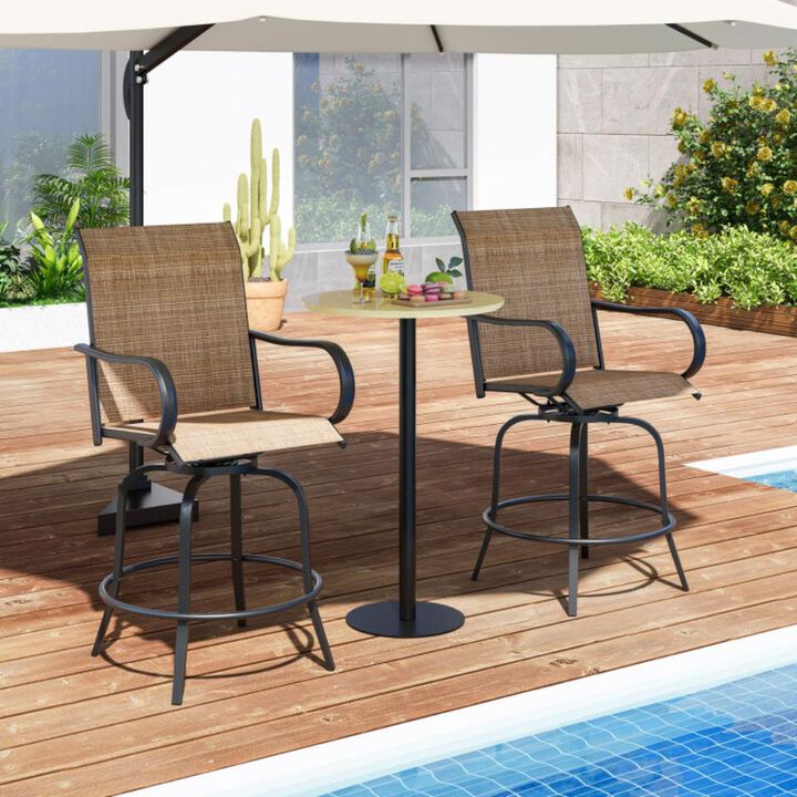 Hivvago 2 Pieces 360 Rotating Bar Stool Set with Armrests for Patio