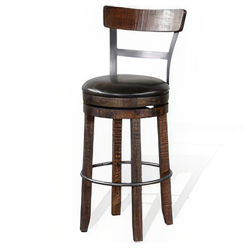 Flint Swivel Barstool Chair Set of 2, Black Faux Leather, Dark Brown