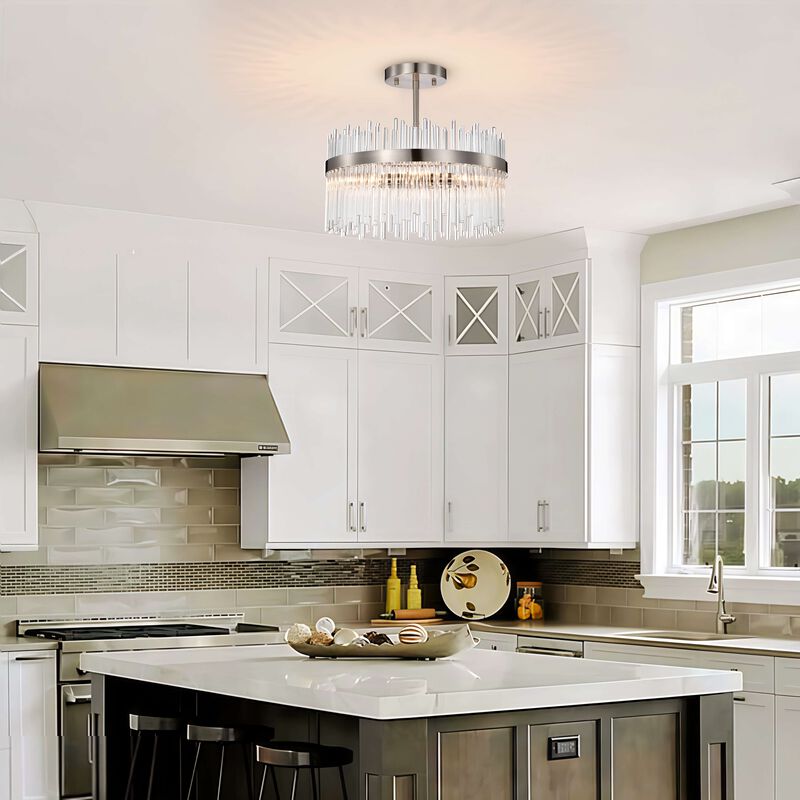 Elisa 17" 4-light Satin Nickel Finish Flush Mount with Clear Glass Bars image number 6