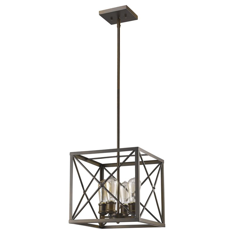 Hivvago Brooklyn 4-Light Oil-Rubbed Bronze Pendant With Metal Framework Shade