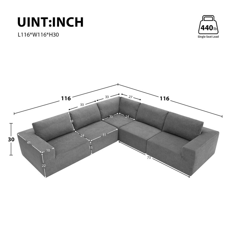 MONDAWE Modular 5 Pieces Free Combination L Shaped Sectional Sofa,Luxury Floor Couch Set,Upholstered Indoor Furniture,Foam-Filled Sleeper Sofa Bed