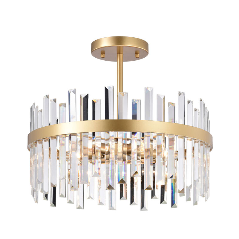 Ariel 18.5" 5-light Matte Warm Brass Finish Drum Crystal Prism Flush Mount image number 9