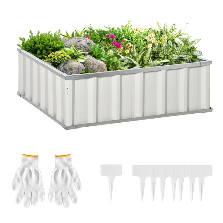Outsunny 3' x 3' x 1' Raised Garden Bed, Galvanized Metal Planter Box for Vegetables Flowers Herbs, Dark Gray