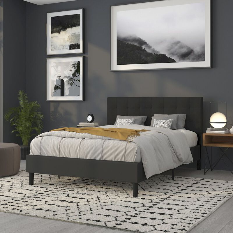 Flash Furniture Tufted Upholstered Queen Size Headboard in Black Fabric image number 8