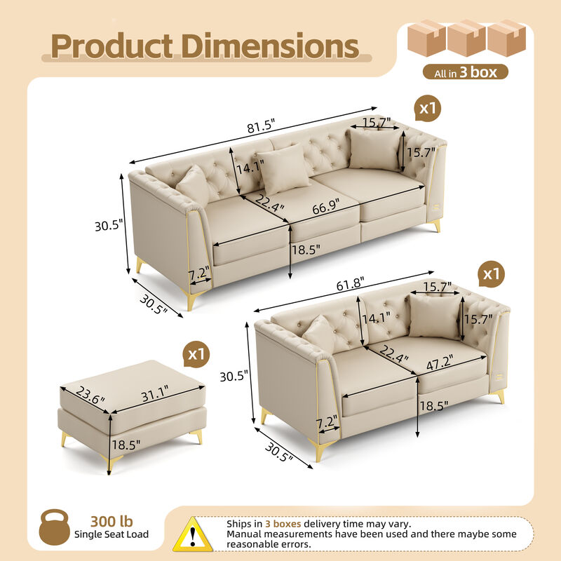 Wotvo PU Modular Chesterfield Sofa Set image number 3