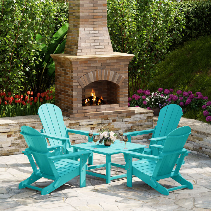 WestinTrends 5-Piece HDPE Adirondack Chair Outdoor Patio Square Table Conversation Set