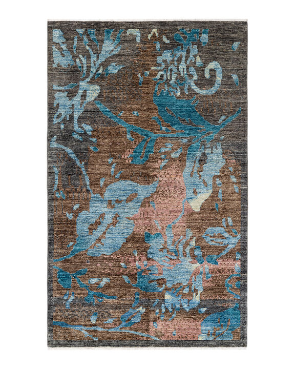 Eclectic, One-of-a-Kind Hand-Knotted Area Rug  - Gray, 5' 0" x 8' 2"