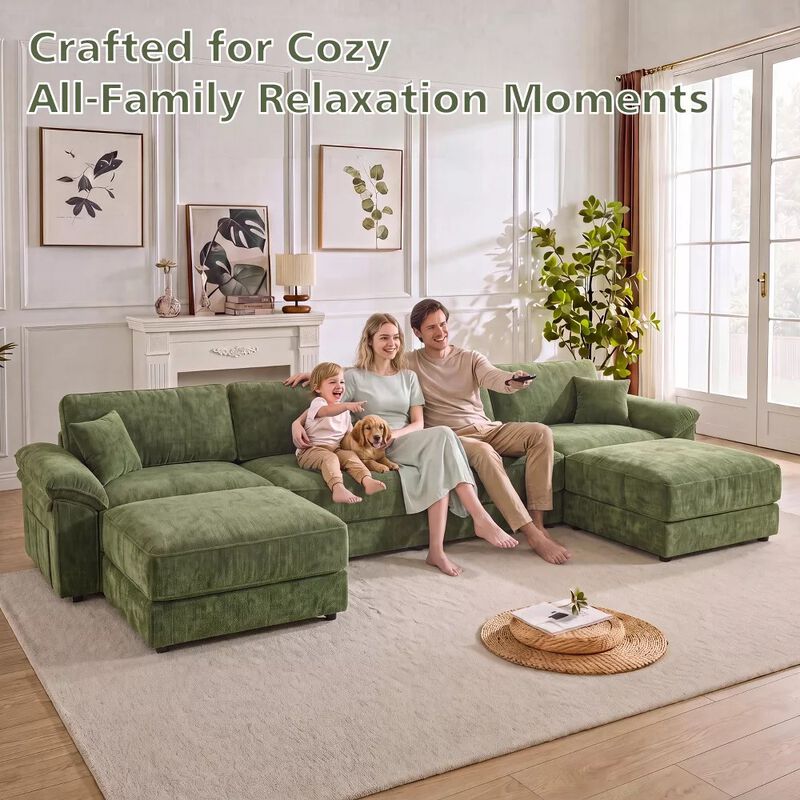 Vipbear 150 Inch Chenille Oversized Modular Sectional Sofa U Shaped Cloud Couch with Movable Ottoman image number 7