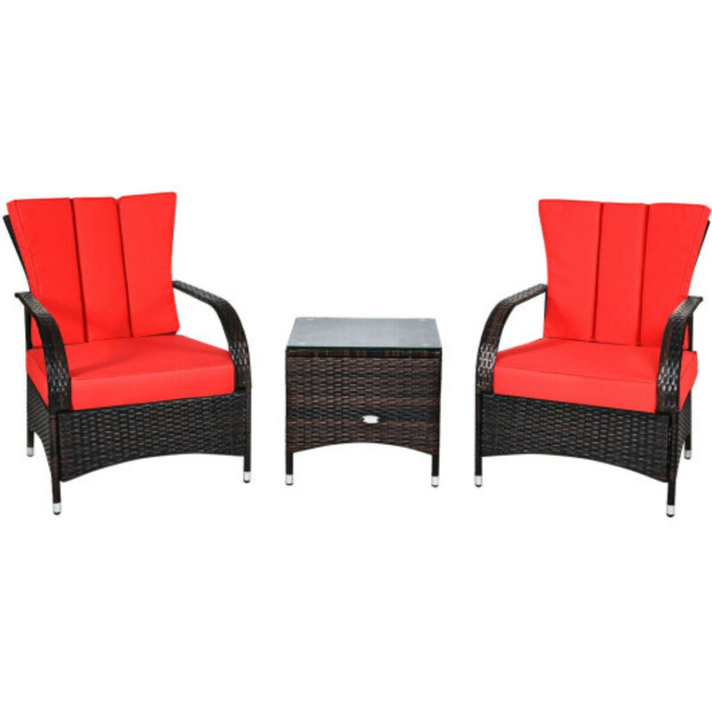 3PCS Rattan Coffee Table Set Chair-Red