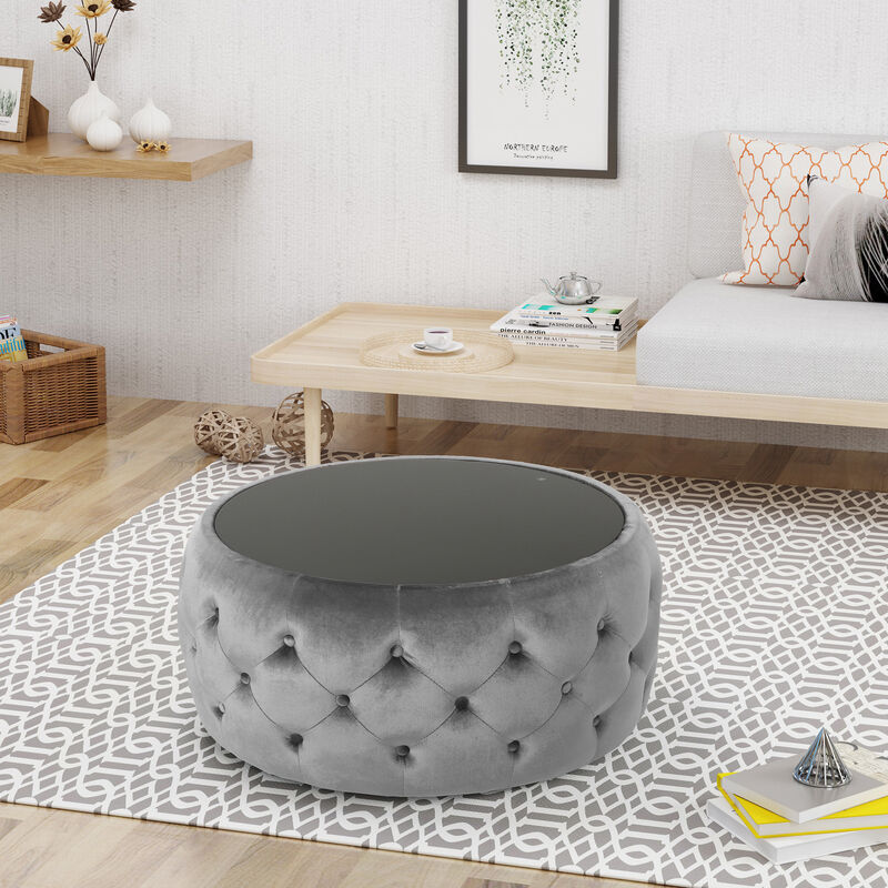 Merax Round Ottoman with Glass Top