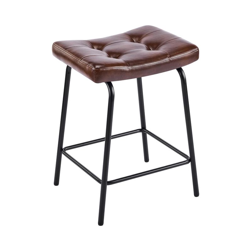 HomeRoots Set of Two Faux Leather and Metal Counter Height Bar Chairs image number 4