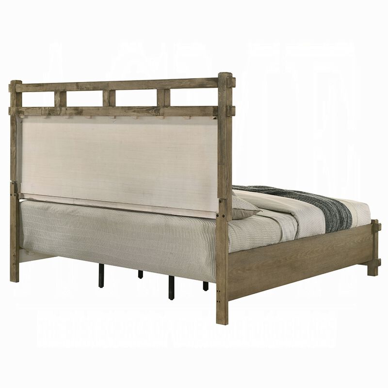 Cera Queen Size Bed, Panel Headboard with Top Rails, Antique Oak Brown image number 4