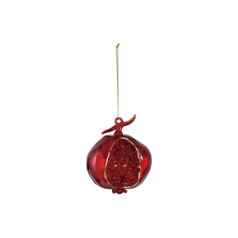 Red & Gold Glass Pomegranate Ornament with Beaded Accents image number 0