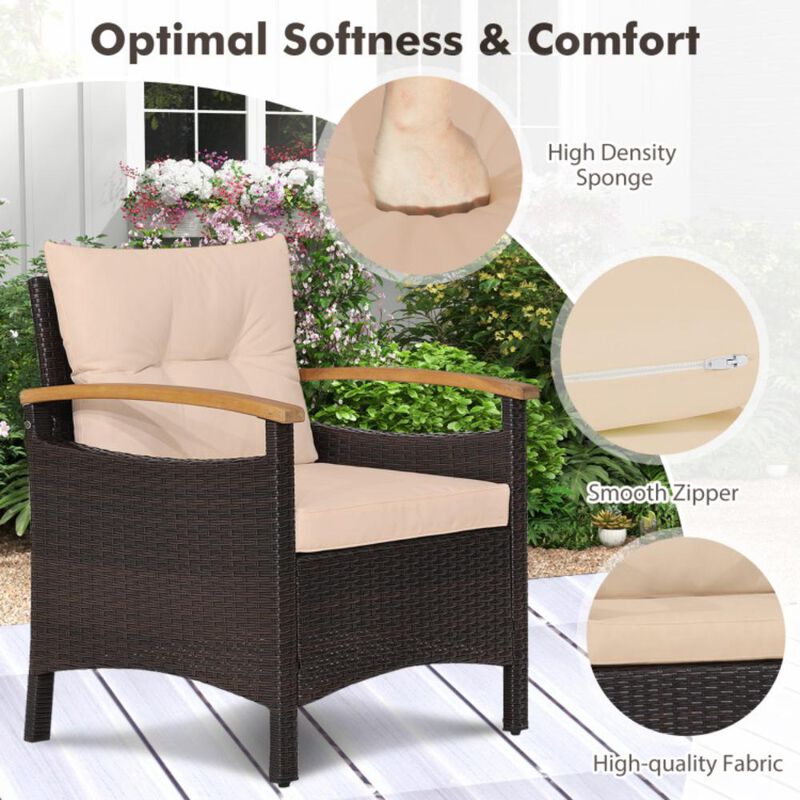 Hivvago 3 Pieces Patio Rattan Furniture Set with Removable Cushions
