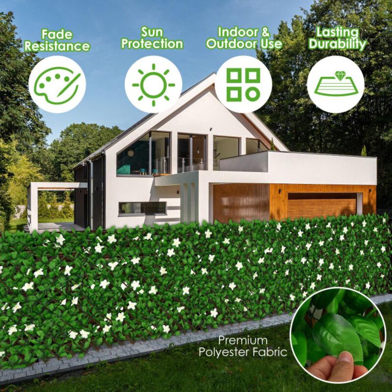 Hivvago 4 Pieces Expandable Faux Ivy Privacy Screen Fence Panel Pack with Flower