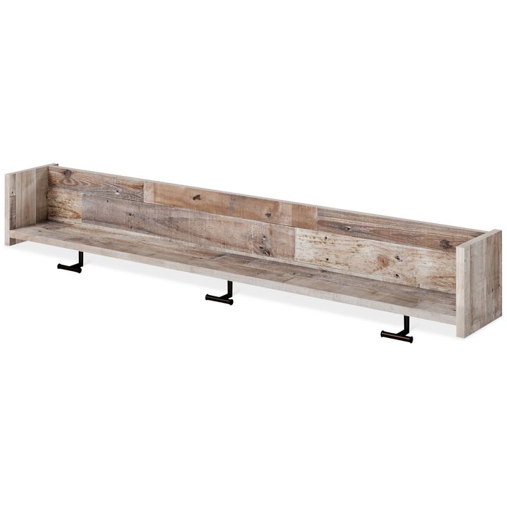 Elis Wall Mounted Coat Rack, 3 Hooks and Shelf, Butcher Block White - Benzara