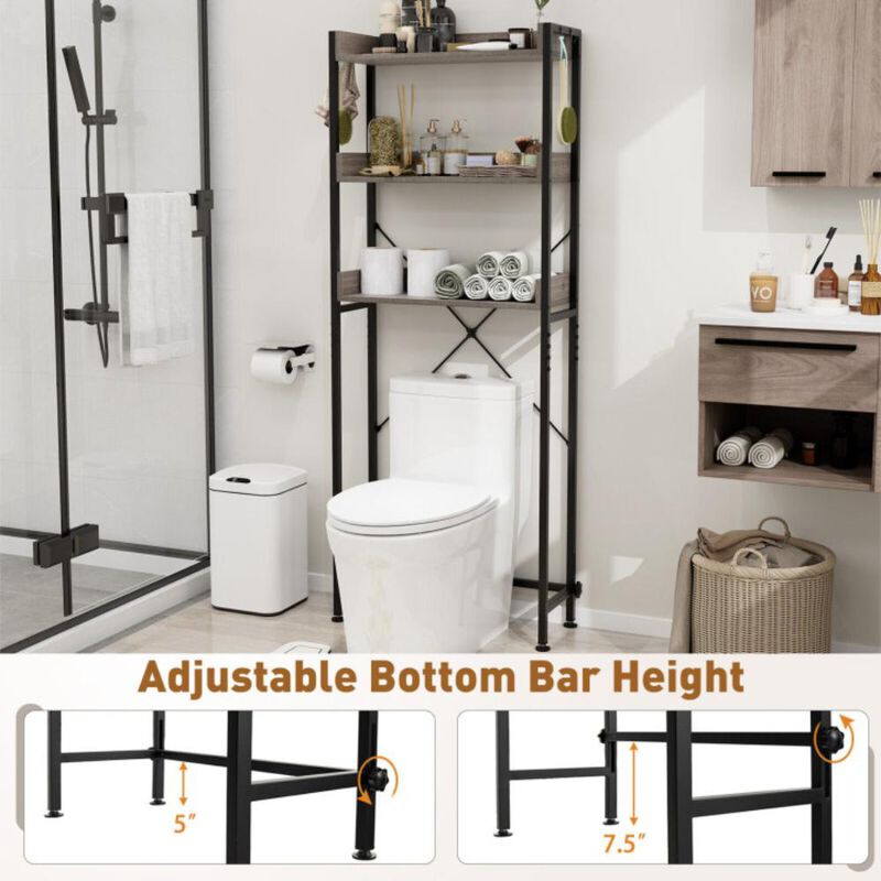 Hivvago Over The Toilet Storage Rack with Hooks and Adjustable Bottom Bar