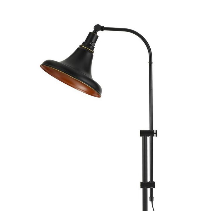 47 Inch Adjustable Metal Floor Lamp and Tapered Shade, Black-Benzara