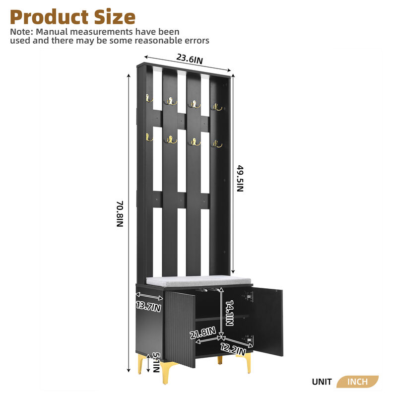 Merax Modern Luxury Hall Tree with 8 Gold Hooks