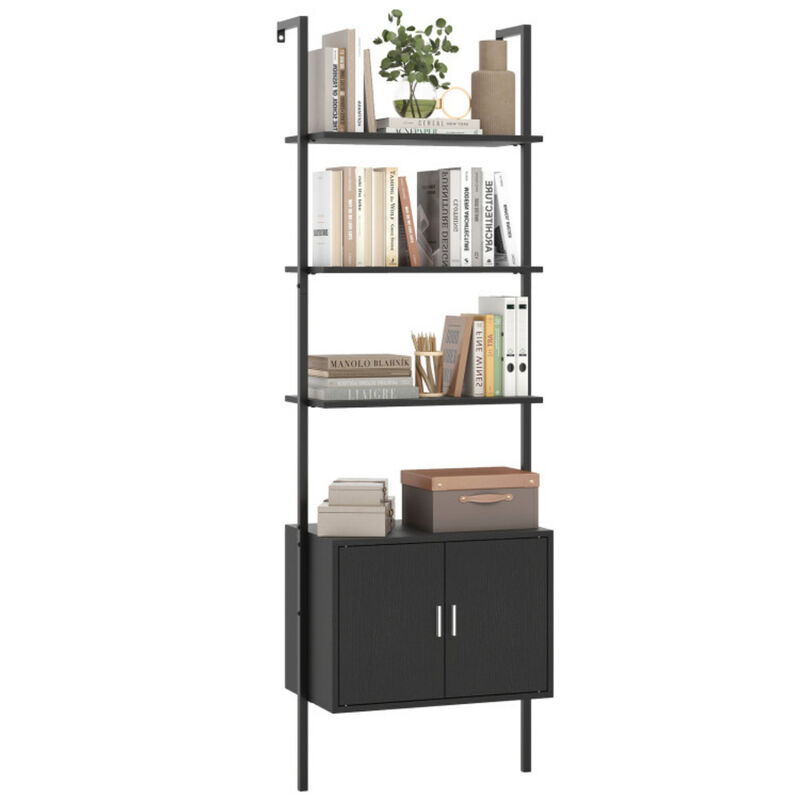 5 Tier Tall Bookcase with Storage Cabinet and Anti-Tipping Hardware image number 0